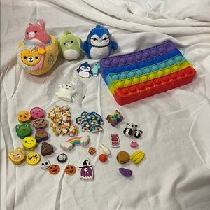 Colorful Kids Toy Set with Pop It Bag, Erasers, and Plushies